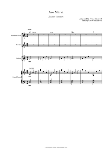 Ave Maria Easter Version Solo with SA,  violin or flute or cello and piano (arr. Connie Boss)