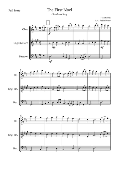 The First Noel (Christmas Song) for Woodwind Trio (arr. Fabio Britto)