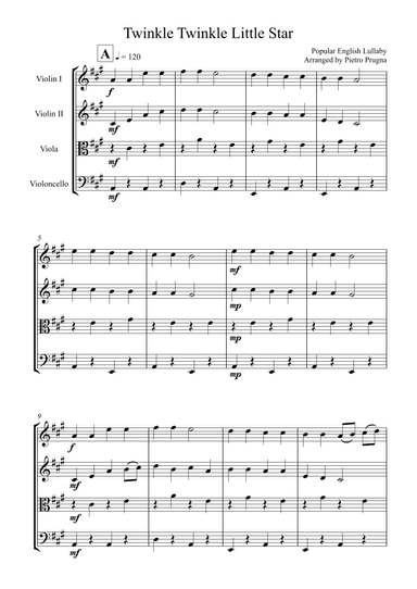 Twinkle Twinkle Little Star - arranged for String Quartet (children) (arr. Pietro Prugna)