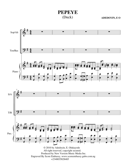 Pepeye (The Duck) SATB + Piano