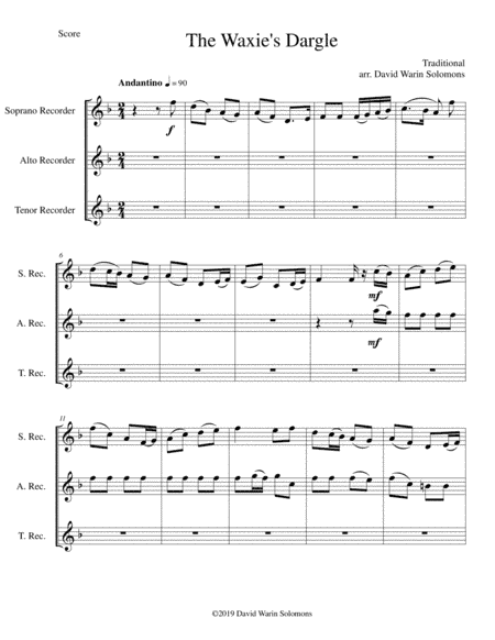 The Waxie's Dargle (The girl I left behind me) for recorder trio (soprano, alto, tenor) (arr. David Warin Solomons)