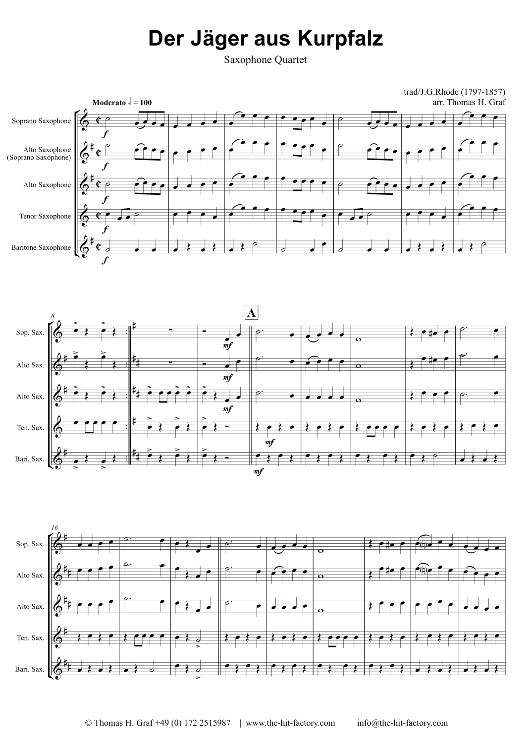 A Hunter from the Palatinate - German March/Octoberfest - Saxophone Quartet (arr. Thomas H. Graf)