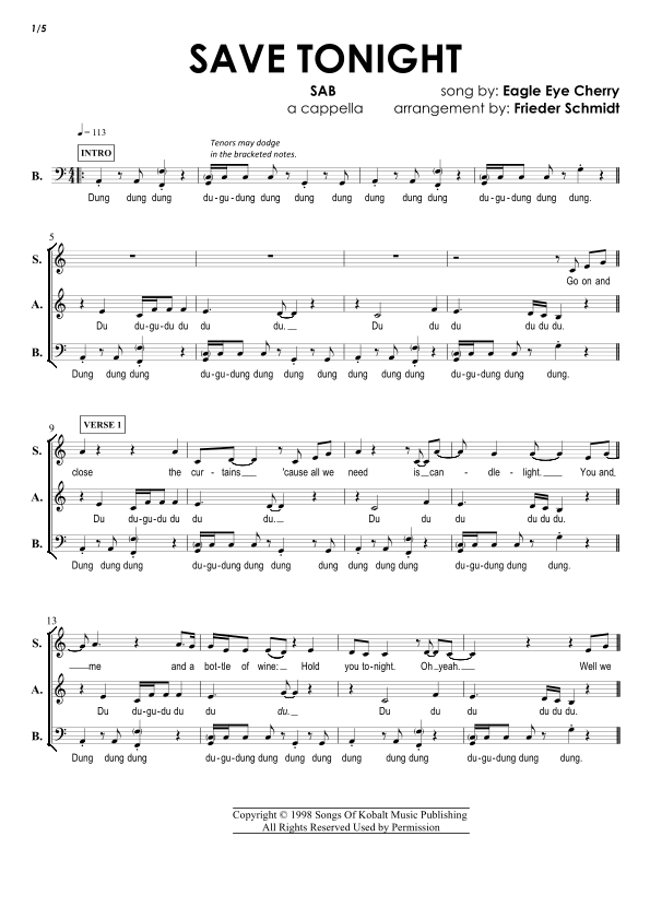 Save Tonight (arr. Frieder Schmidt)