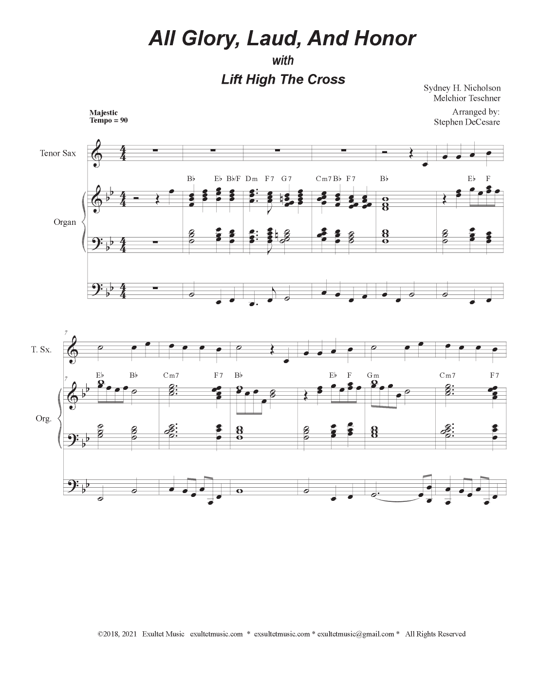 All Glory, Laud, And Honor (with "Lift High The Cross" - (Tenor Saxophone and Organ) (arr. Stephen DeCesare)