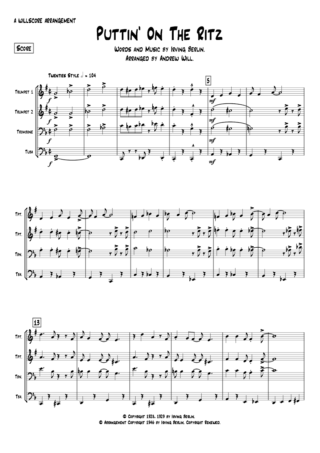Puttin' On The Ritz (arr. Andrew Will)