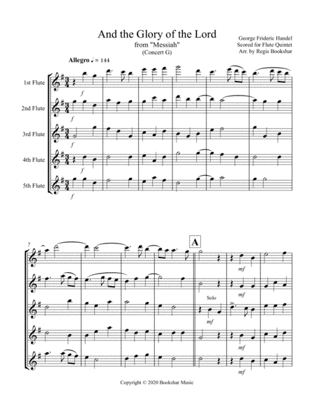 And the Glory of the Lord (from "Messiah") (G) (Flute Quintet) (arr. Regis Bookshar)
