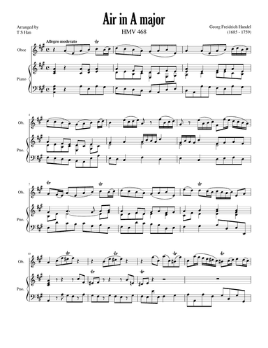 Handel Air in A major for Oboe and Piano, HMV 468 (arr. T S Han)