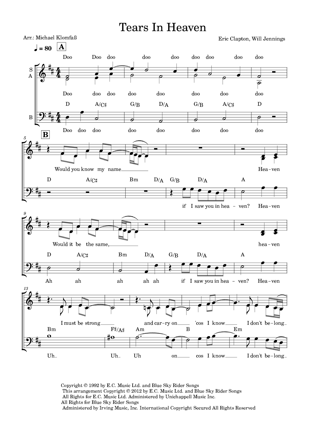Tears In Heaven (arr. Michael Klomfaß)