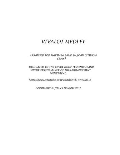 Vivaldi Medley for Marimba Band - Score Only (arr. Joan Lithgow)
