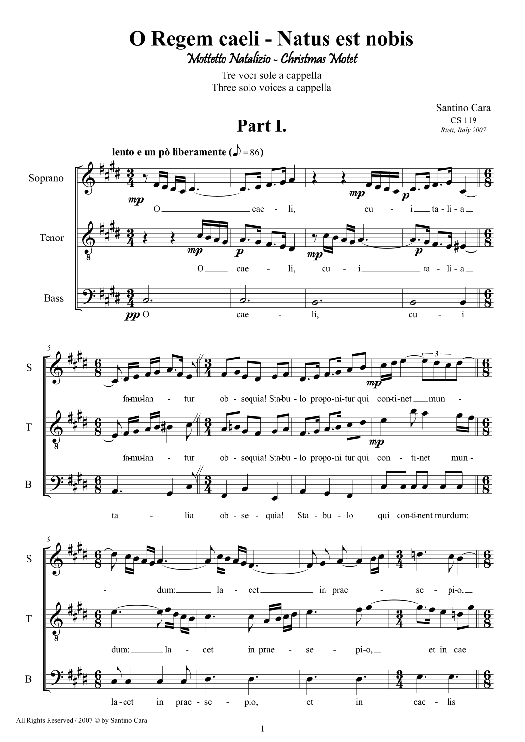 O Regem caeli - Natus est nobis - Christmas motet for chorus or solo STB a cappella