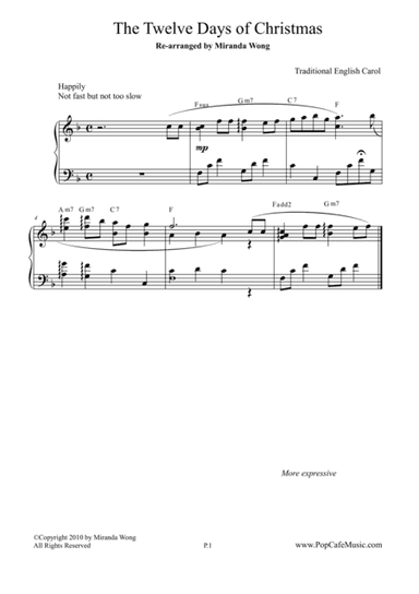 The Twelve Days of Christmas - Romantic Piano Version (arr. Miranda Wong)