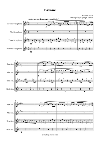 Pavane by Gabriel Faure - Saxophone quartet (SATB) (arr. Kayleigh Huelin)
