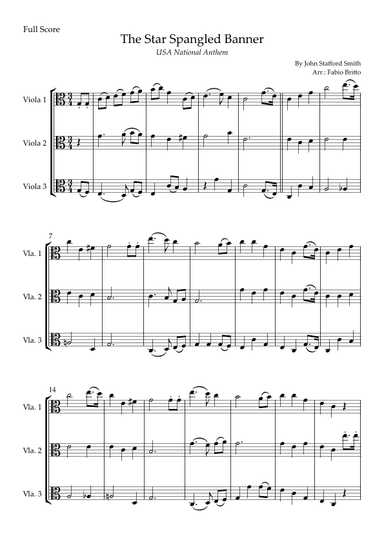 The Star Spangled Banner (USA National Anthem) for Viola Trio (arr. Fabio Britto)