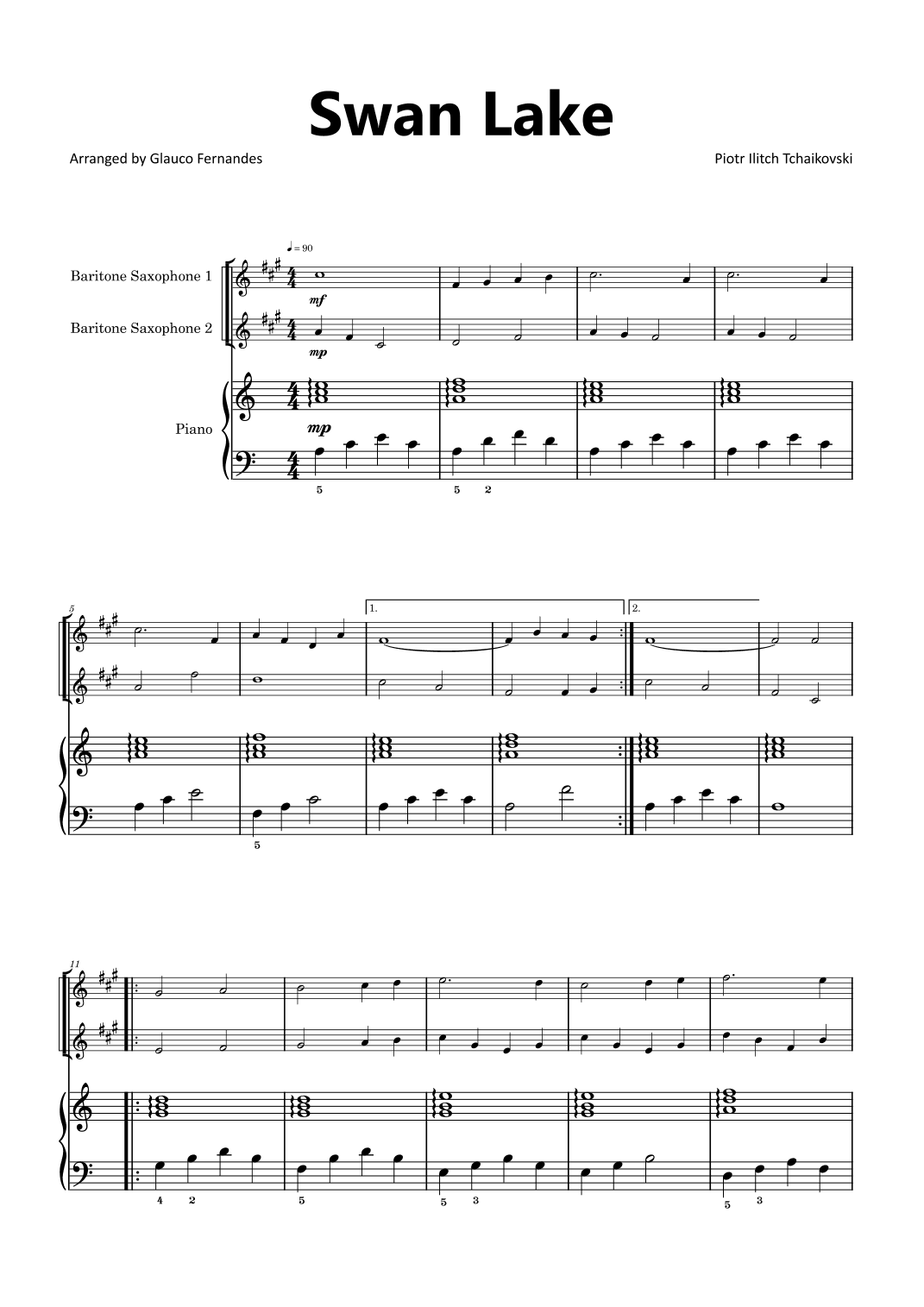 Swan Lake - Baritone Saxophone Duet with Piano (arr. Glauco Fernandes)