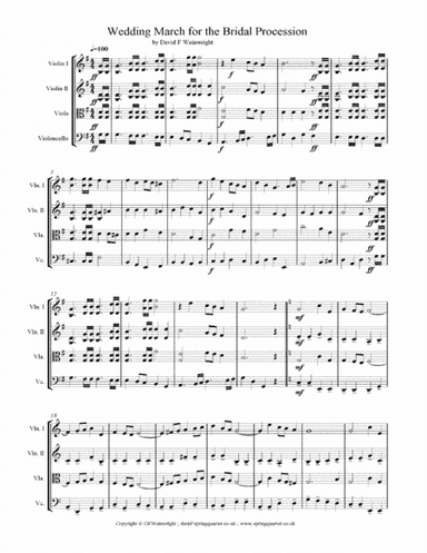 Wedding March for the Procession of the Bride for String Quartet with score & parts