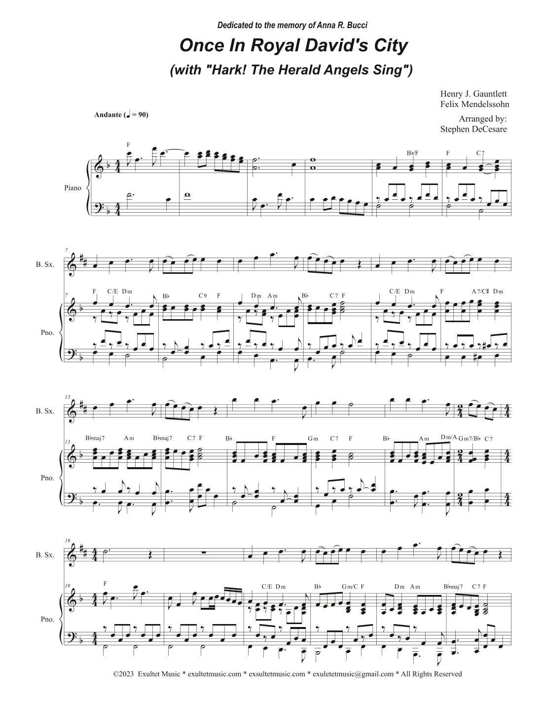 Once In Royal David's City (with "Hark! The Herald Angels Sing") (Baritone Saxophone and Piano) (arr. Stephen DeCesare)