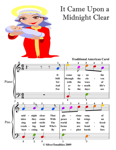 It Came Upon a Midnight Clear Easy Piano Sheet Music Easy Piano Sheet Music with Colored Notation (arr. SilverTonalities)