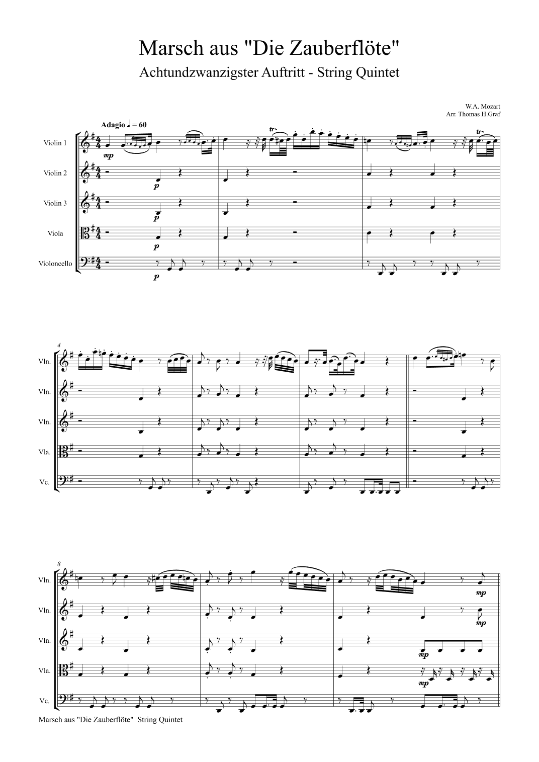 The Magic Flute March - Mozart - String Quintet (arr. Thomas H. Graf)