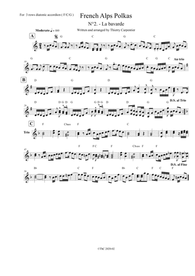 A french fresh polka, for 3 rows diatonic accordion (F-C-G), the 2nd among 12 polkas