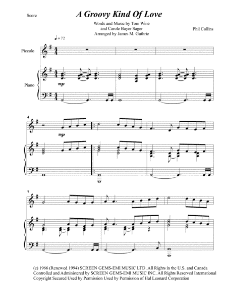 A Groovy Kind Of Love (arr. James M. Guthrie, ASCAP)