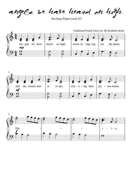 Angels We Have Heard On High for Easy Piano Level 2/3 (arr. Kimberly Steele)