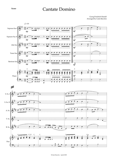 Cantate Domino - Handel (Saxophone Quintet) Piano and chords (arr. Cadu Barcelos)