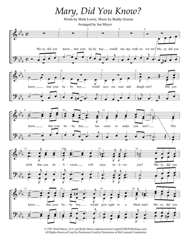 Mary, Did You Know? (arr. Jan Meyer)