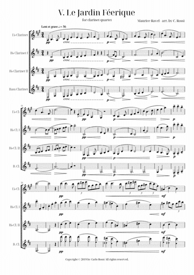 Ma Mère l'Oye - V. Le Jardin Feerique for Clarinet Quartet (arr. Carlo Rossi)
