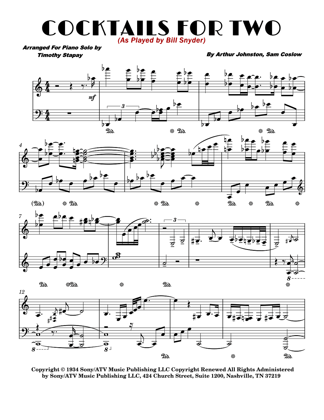 Cocktails For Two (arr. Timothy Stapay)