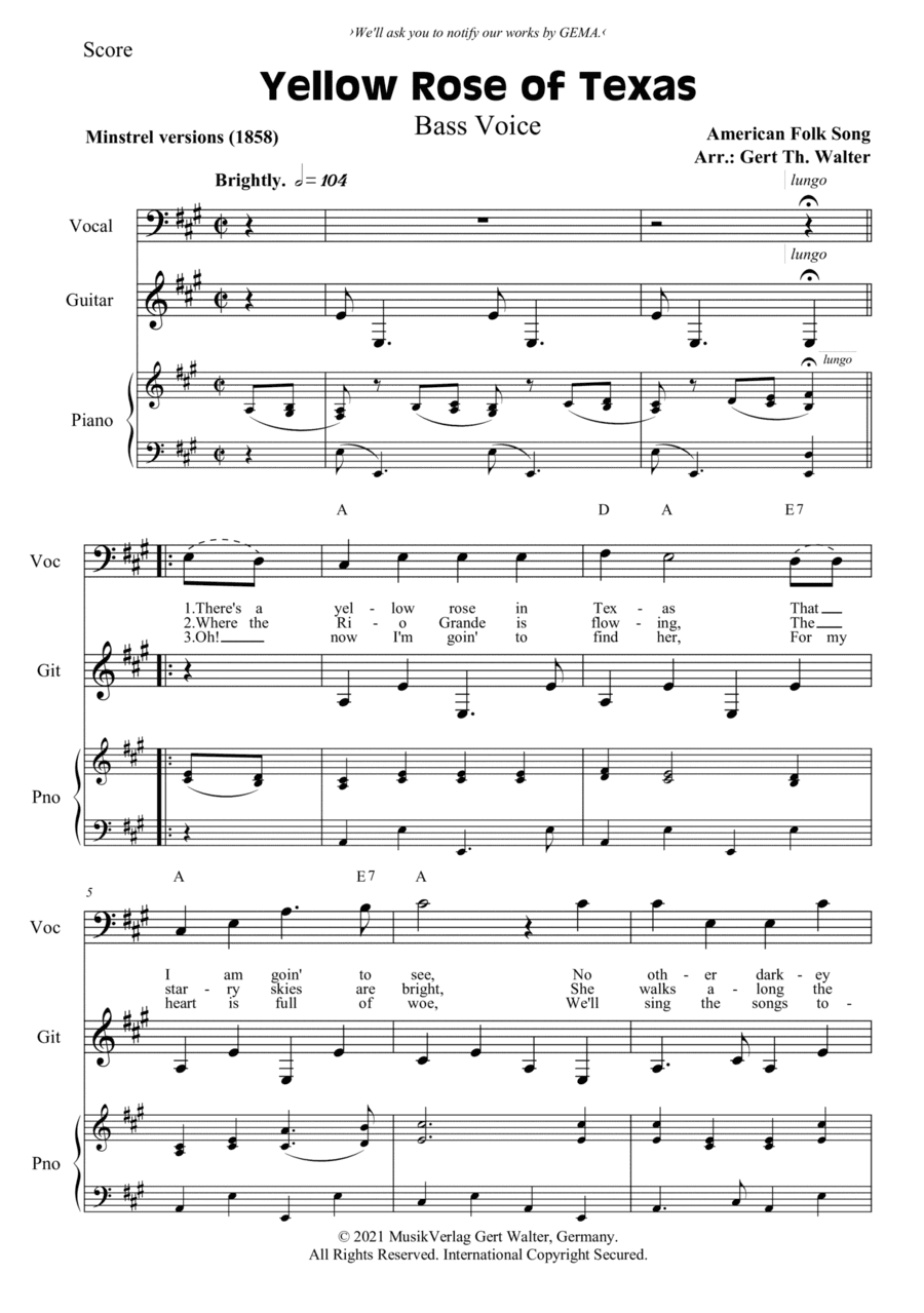 Yellow Rose of Texas (arr. Gert Th. Walter)