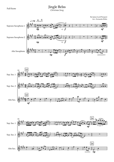 Jingle Bells - Jazz Version (Christmas Song) for Saxophone Trio (arr. Fernando Britto)