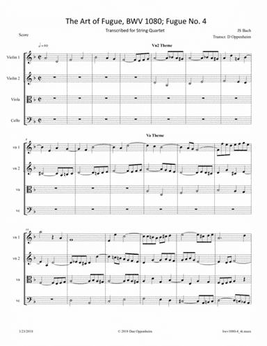 Bach: The Art of Fugue (BWV 1080), Fugue No. 4 Arranged for String Quartet (arr. D Oppenheim)