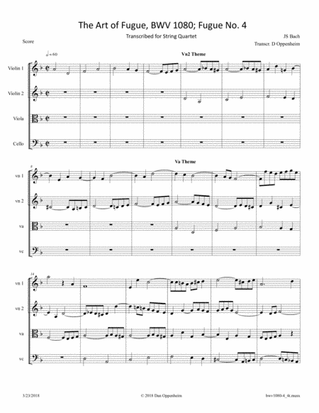 Bach: The Art of Fugue (BWV 1080), Fugue No. 4 Arranged for String Quartet (arr. D Oppenheim)