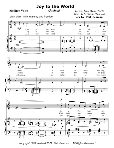 Joy to the World - JoyJazz - medium voice and piano (arr. Phil Beaman)
