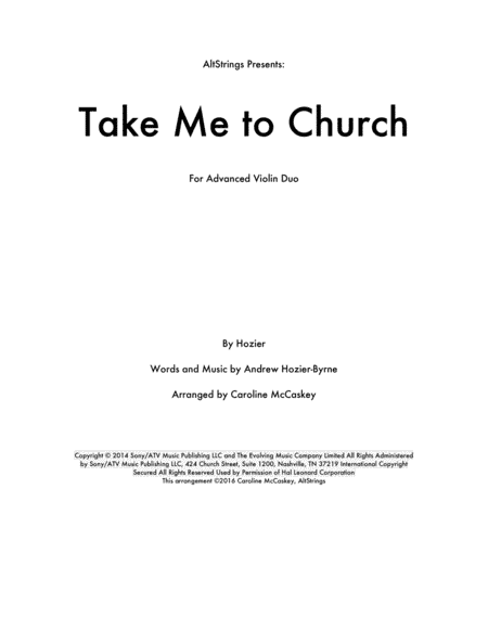 Take Me To Church (arr. Caroline McCaskey)