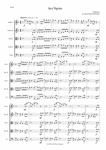 Aya Ngena for string quintet (2 violins 2 violas 1 cello) (arr. David Warin Solomons)