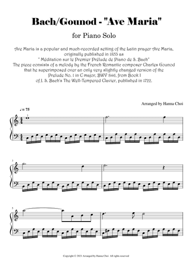 Bach/Gounod "Ave Maria " [for PianoSolo ] (arr. Hanna Choi)