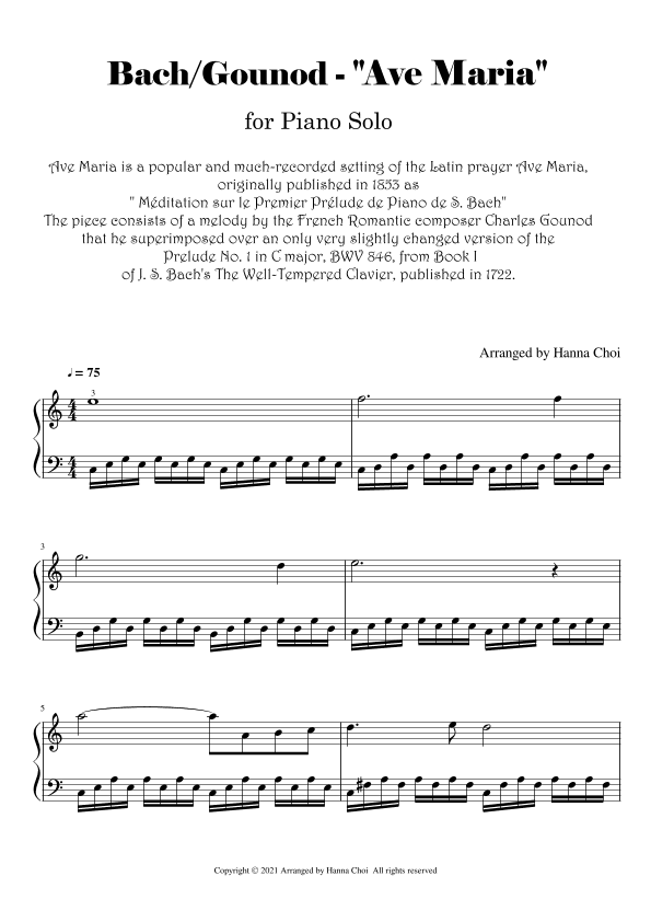 Bach/Gounod "Ave Maria " [for PianoSolo ] (arr. Hanna Choi)