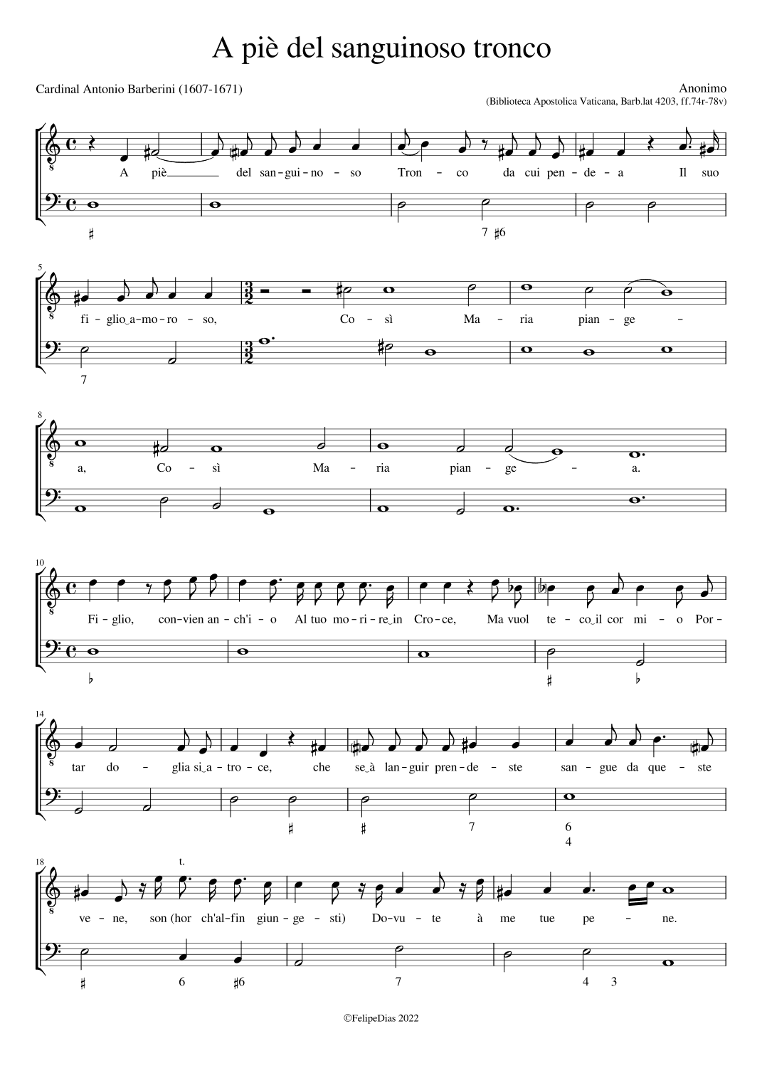 A piè del sanguinoso tronco (arr. Early Music Scores)