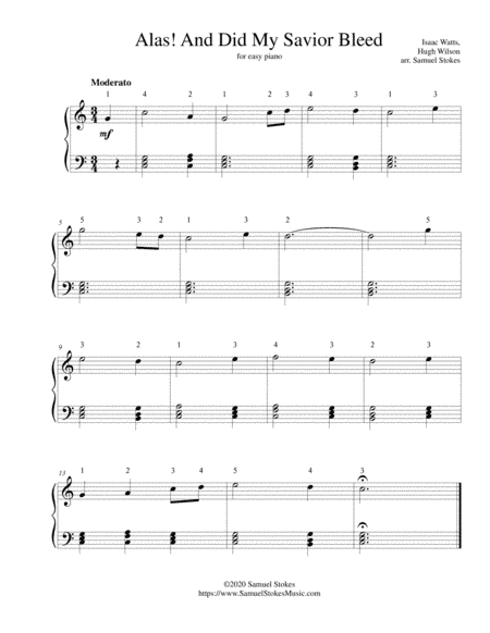 Alas! And Did My Savior Bleed (Hugh Wilson setting) - for easy piano (arr. Samuel Stokes)