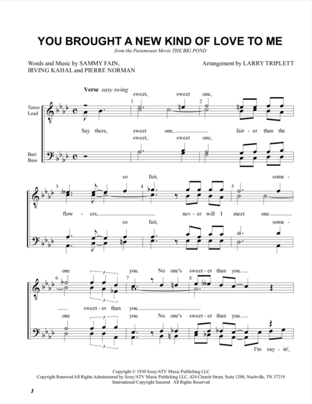 You Brought A New Kind Of Love To Me (arr. Larry Triplett)