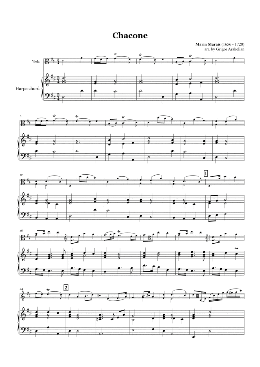 Marin Marais. Chacone (arr. Grigor Arakelian)