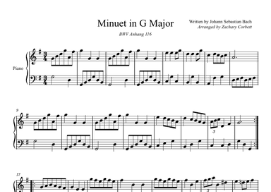 Minuet BWV Anhang 116 in G Major (arr. Zachary Corbett)
