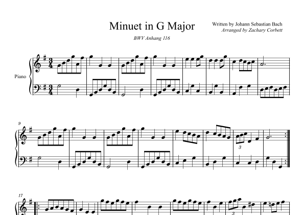 Minuet BWV Anhang 116 in G Major (arr. Zachary Corbett)