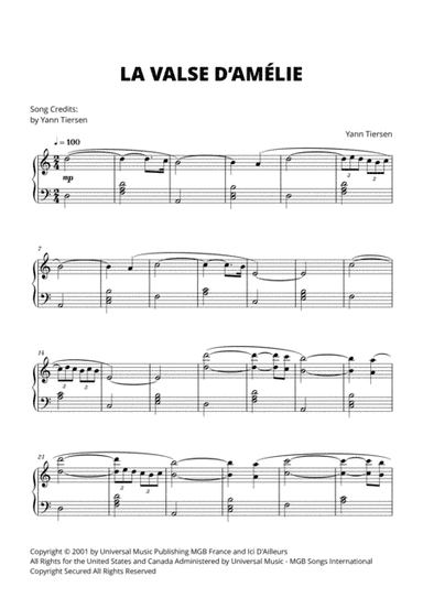 La Valse D'amelie (arr. Cadenza Editions)