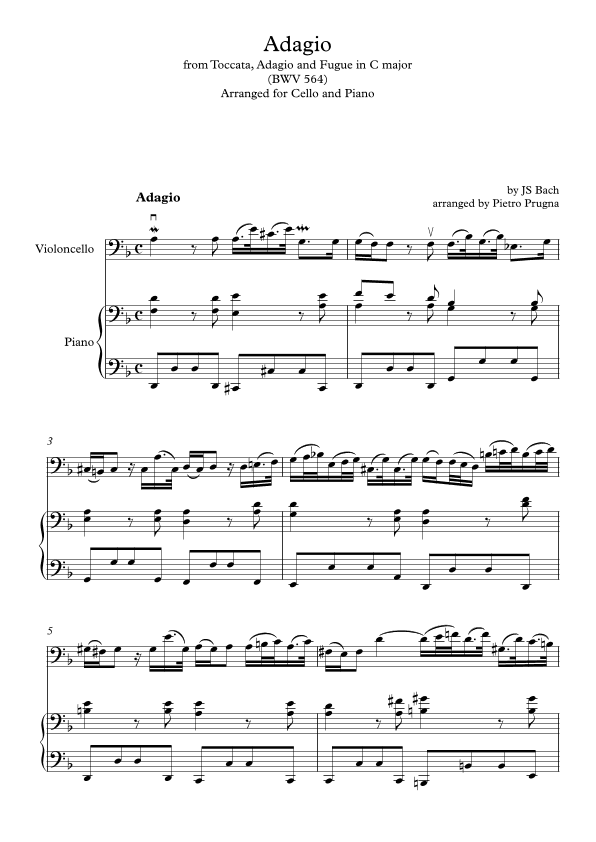 Adagio (from Toccata, Adagio and Fugue in C major) (BWV 564) by JS Bach - arr for Cello and Piano (arr. Pietro Prugna)