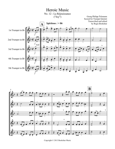 Heroic Music - No. 12. La Rejouissance (Eb) (Trumpet Quintet) (arr. Regis Bookshar)