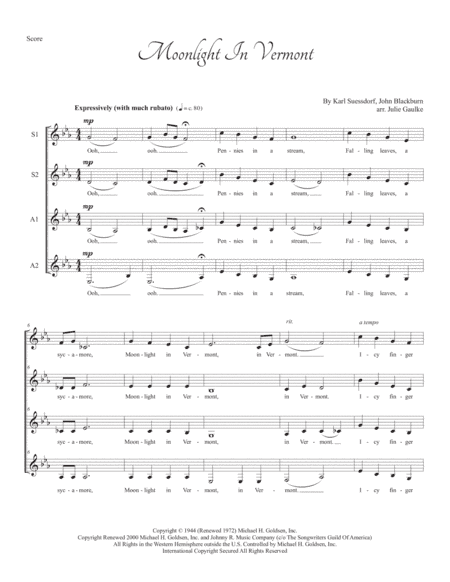 Moonlight In Vermont (arr. Julie Gaulke)