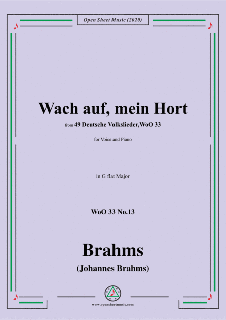 Brahms-Wach auf,mein Hort,WoO 33 No.13,in G flat Major,for Voice and Piano (arr. MSM)