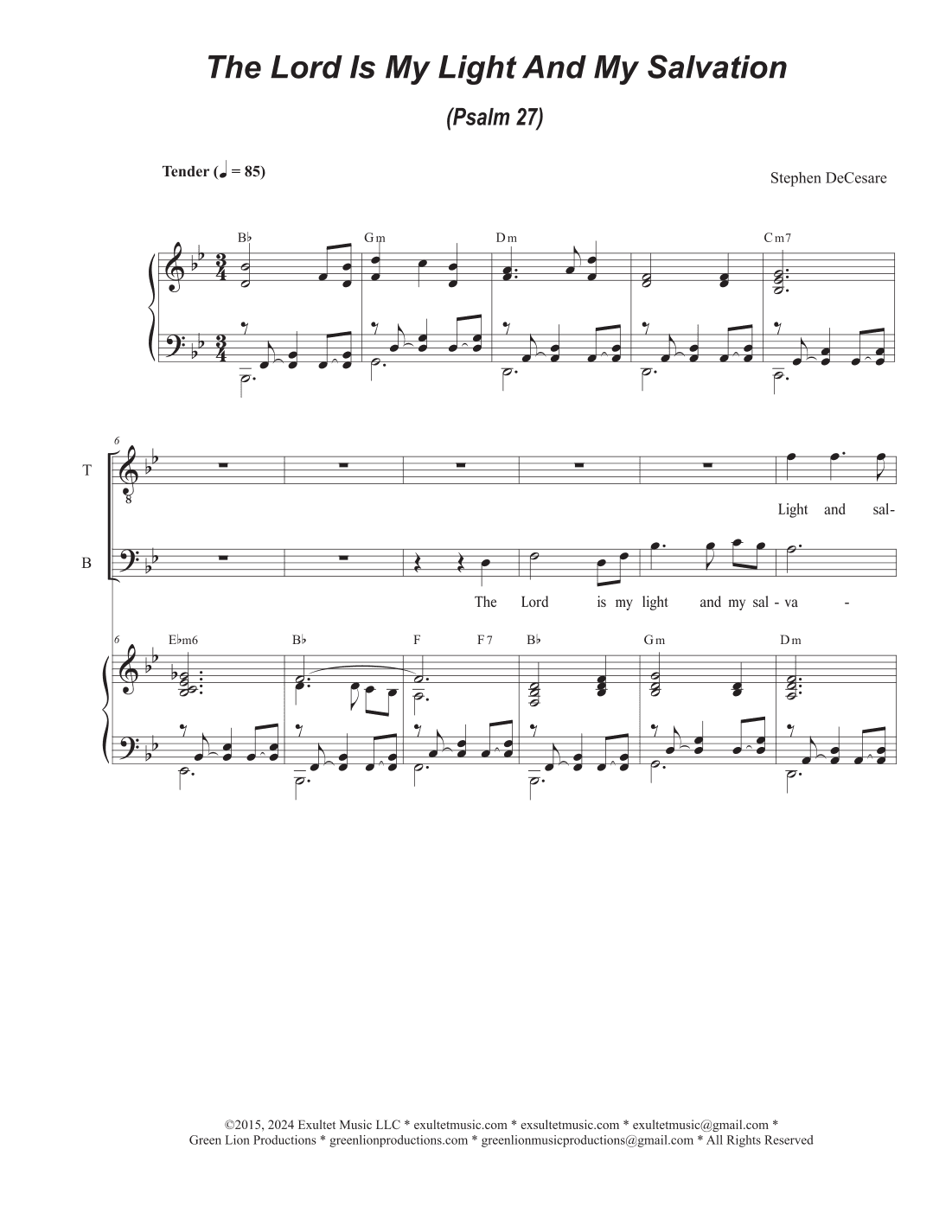 The Lord Is My Light And My Salvation (Psalm 27) (Vocal Quartet - (SATB)